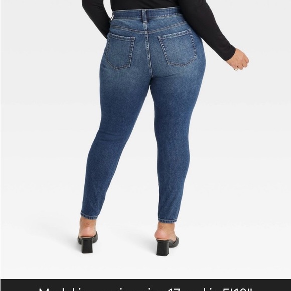 Women's Mid-Rise Skinny Jeans - Ava & Viv Dark Blue Denim 24 - Picture 2 of 4